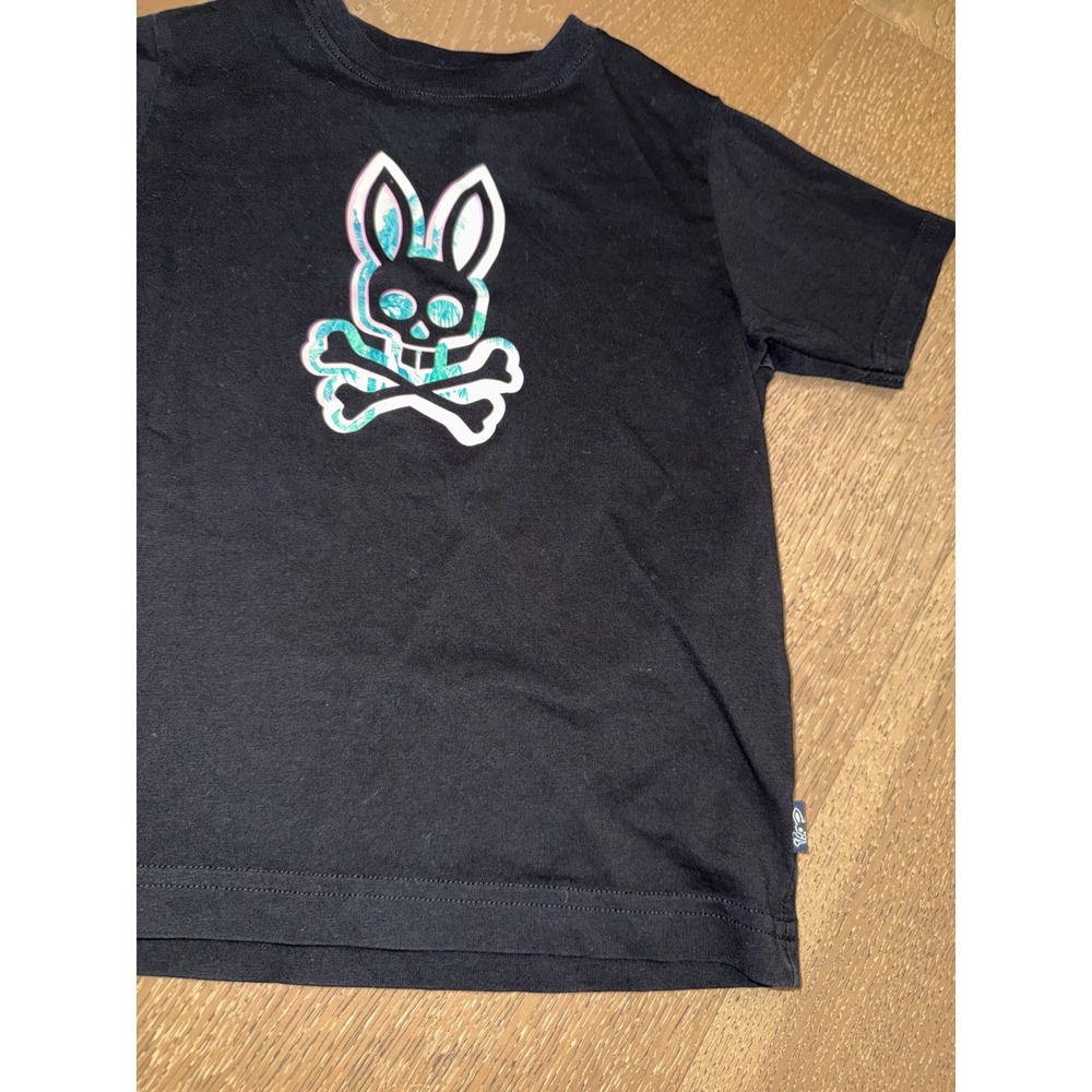 Psycho Bunny Kids Black Pima Cotton Graphic T-Shirt Bunny Skull Logo Size 5-6 XS - Picture 3 of 4